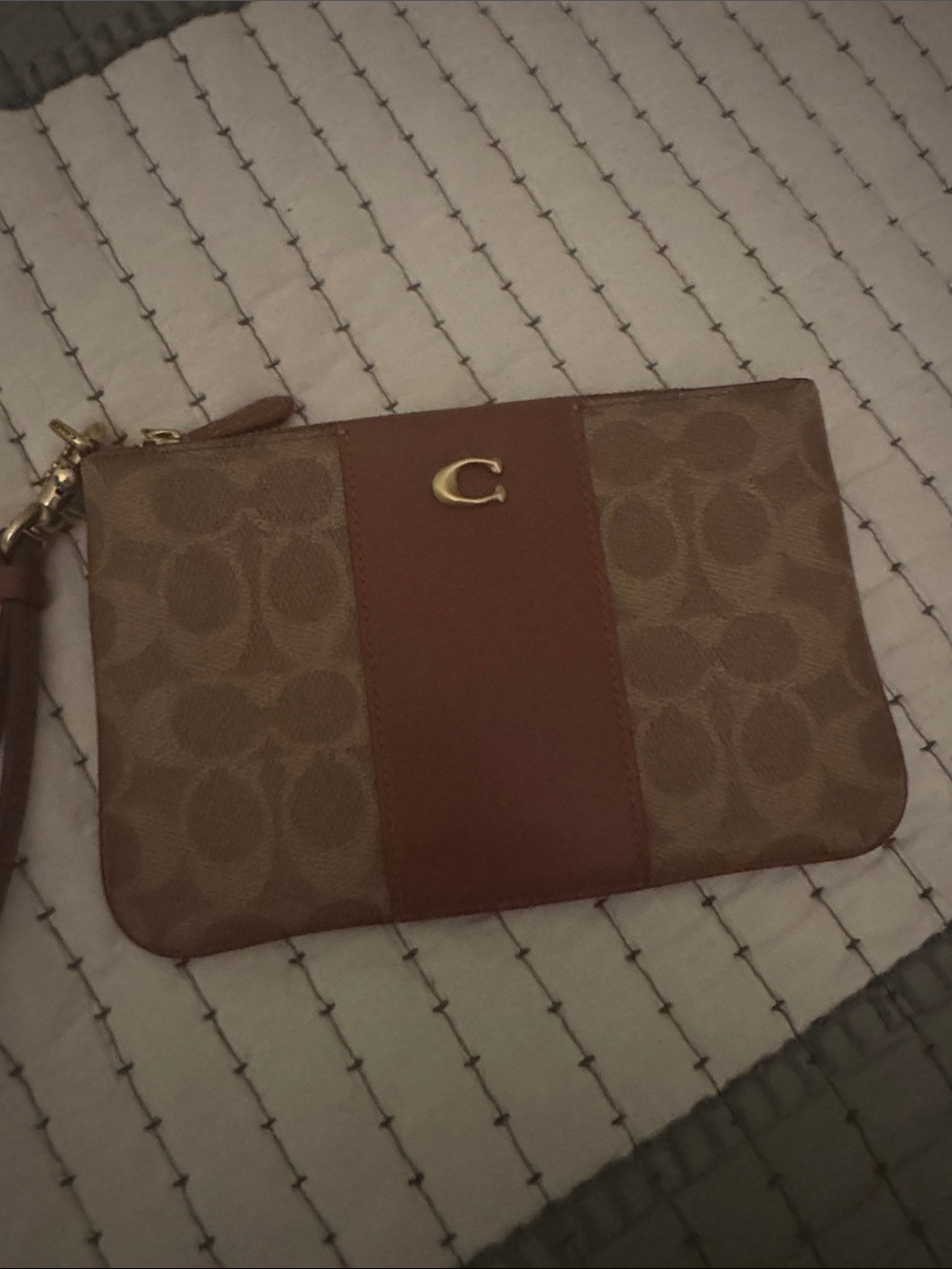 Coach Tan/Brown Signature Stripe Wristlet